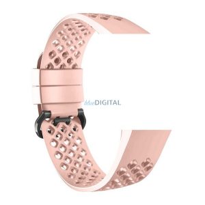 DEVIA DELUXE SPORT MESH pótszíj (egyedi méret, szilikon, állítható, lyukacsos, légáteresztő, S méret) RÓZSASZÍN Fitbit Charge 3, Fitbit Charge 4