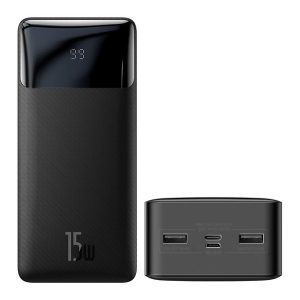 BASEUS BIPOW OE vésztöltő 2 USB+Type-C+microUSB aljzat (30000mAh, 15W, PD gyorstöltő, LED kijelző) FEKETE