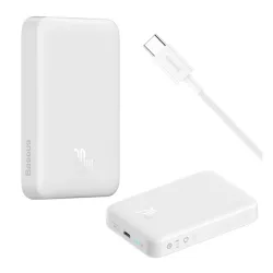   BASEUS MAGNETIC MINI OS vésztöltő Type-C aljzat (10000mAh, 20W, PD gyorstöltő, wireless, MagSafe + Type-C kábel) FEHÉR