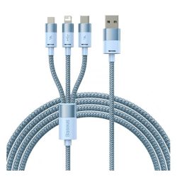   BASEUS töltőkábel 3in1 (USB - lightning/microUSB/Type-C, ,17W gyorstöltő, 120cm, cipőfűző) VILÁGOSKÉK