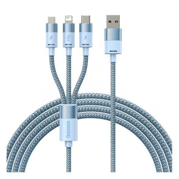 BASEUS töltőkábel 3in1 (USB - lightning/microUSB/Type-C, ,17W gyorstöltő, 120cm, cipőfűző) VILÁGOSKÉK