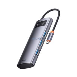   BASEUS Type-C HUB 4in1 (aktív, elosztó, 4 USB aljzat, gyorstöltő) SÖTÉTSZÜRKE