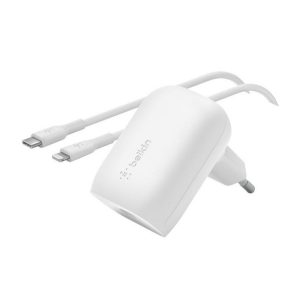 BELKIN BOOST CHARGE hálózati töltő Type-C aljzat (30W, PD gyorstöltő + lightning kábel) FEHÉR