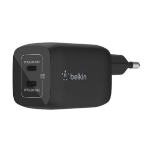 BELKIN hálózati töltő 2 Type-C aljzat (65W, GaN, PPS, PD gyorstöltő) FEKETE