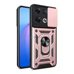   Defender műanyag telefonvédő (közepesen ütésálló, szilikon belső, telefontartó gyűrű, kamera védelem) RÓZSASZÍN Oppo Reno 8 Pro