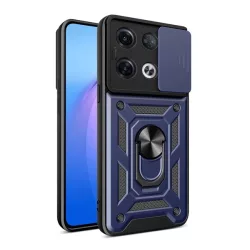   Defender műanyag telefonvédő (közepesen ütésálló, szilikon belső, telefontartó gyűrű, kamera védelem) SÖTÉTKÉK Oppo Reno 8 Pro