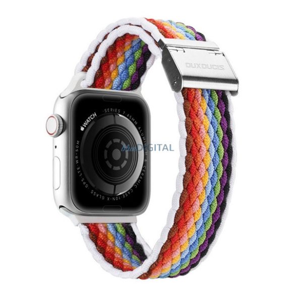 DUX DUCIS pótszíj (egyedi méret, nagy, textil, szivárvány, állítható) SZÍNES Apple Watch Ultra 49mm, Apple Watch Series 7 45mm, Apple Watch Series 8 45mm, Apple Watch Series 4 44mm, Apple Watch Series 5 44mm, Apple Watch Series 6 44mm, Apple Watch