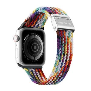 DUX DUCIS pótszíj (egyedi méret, nagy, textil, szivárvány, állítható) FEHÉR Apple Watch Ultra 49mm, Apple Watch Series 8 45mm, Apple Watch Series 7 45mm, Apple Watch Series 4 44mm, Apple Watch Series 5 44mm, Apple Watch Series 6 44mm, Apple Watch