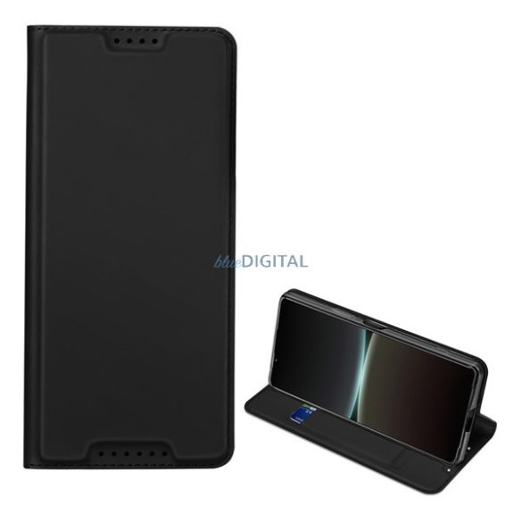 DUX DUCIS SKIN PRO tok álló, bőr hatású (FLIP, oldalra nyíló, bankkártya tartó, asztali tartó funkció) FEKETE Sony Xperia 5 IV (XQCQ54)