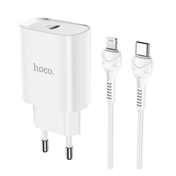 HOCO N14 hálózati töltő Type-C aljzat (20W, PD gyorstöltő + lightning kábel) FEHÉR