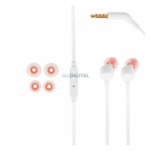 JBL T160 fülhallgató SZTEREO (3.5mm jack, mikrofon, felvevő gomb, lapos kábel) FEHÉR