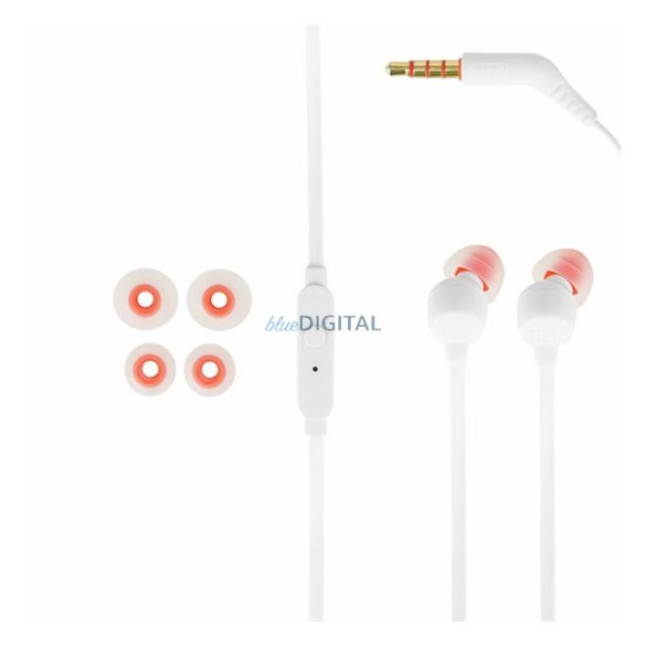 JBL T160 fülhallgató SZTEREO (3.5mm jack, mikrofon, felvevő gomb, lapos kábel) FEHÉR