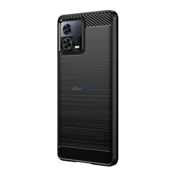 MOFI szilikon telefonvédő (közepesen ütésálló, légpárnás sarok, szálcsiszolt, karbon minta) FEKETE Motorola Edge 30 Fusion (XT2243-1)