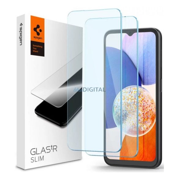 SPIGEN SLIM képernyővédő üveg 2db (2.5D, extra karcálló, tokbarát, ultravékony, 0.2mm, 9H) ÁTLÁTSZÓ Samsung Galaxy A14 5G (SM-A146), Samsung Galaxy A14 4G (SM-A145)
