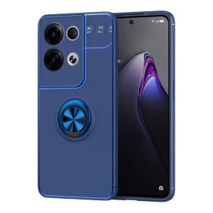 Szilikon telefonvédő (asztali tartó funkció, telefontartó gyűrű, 360°-ban forgatható, beépített fémlemez) SÖTÉTKÉK Oppo Reno 8 Pro