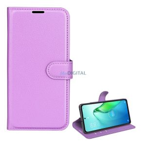 Tok álló, bőr hatású (FLIP, oldalra nyíló, asztali tartó funkció, prémium) LILA Oppo Reno 8 Pro