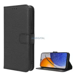   Tok álló, bőr hatású (FLIP, oldalra nyíló, asztali tartó funkció, rombusz minta) FEKETE Huawei Nova Y61
