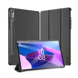   DUX DUCIS DOMO tok álló, bőr hatású (aktív, oldalra nyíló, TRIFOLD, asztali tartó, ceruza tartó, textil minta) FEKETE Lenovo Tab P11 Pro (TB-J706F)