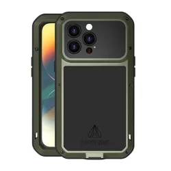   LOVE MEI Powerful defender telefonvédő (fém keret, extrém ütésálló, cseppálló, porálló + Gorilla Glass üveg) SÖTÉTZÖLD Apple iPhone 14 Pro
