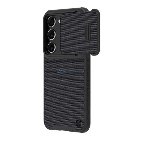 NILLKIN TEXTURED S műanyag telefonvédő (szilikon keret, 3D minta, kamera védelem, vezeték nélküli töltés) FEKETE Samsung Galaxy S23 Plus (SM-S916)
