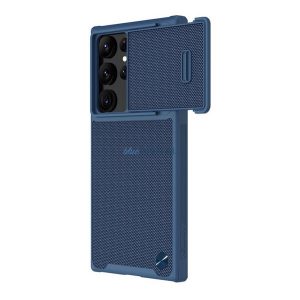 NILLKIN TEXTURED S műanyag telefonvédő (szilikon keret, 3D minta, kamera védelem, vezeték nélküli töltés) SÖTÉTKÉK Samsung Galaxy S23 Ultra (SM-S918)