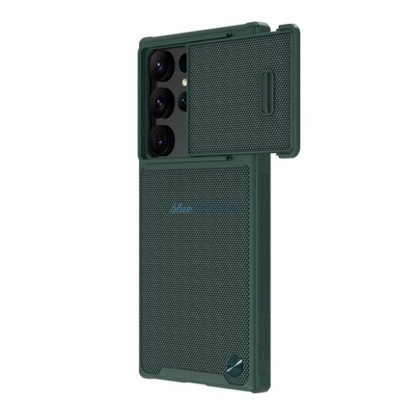 NILLKIN TEXTURED S műanyag telefonvédő (szilikon keret, 3D minta, kamera védelem, vezeték nélküli töltés) SÖTÉTZÖLD Samsung Galaxy S23 Ultra (SM-S918)