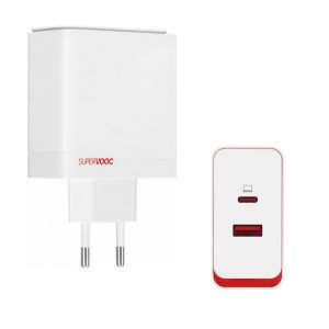 ONEPLUS SUPERVOOC hálózati töltő USB+Type-C aljzat (100W, PD gyorstöltő) FEHÉR