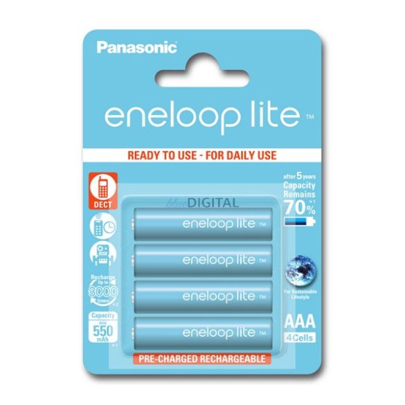 PANASONIC ENELOOP LITE elem (AAA, BK-4LCCE/4BE, 1.2V, 550 mAh Ni-MH, 2100 x újratölthető) 4db / csomag