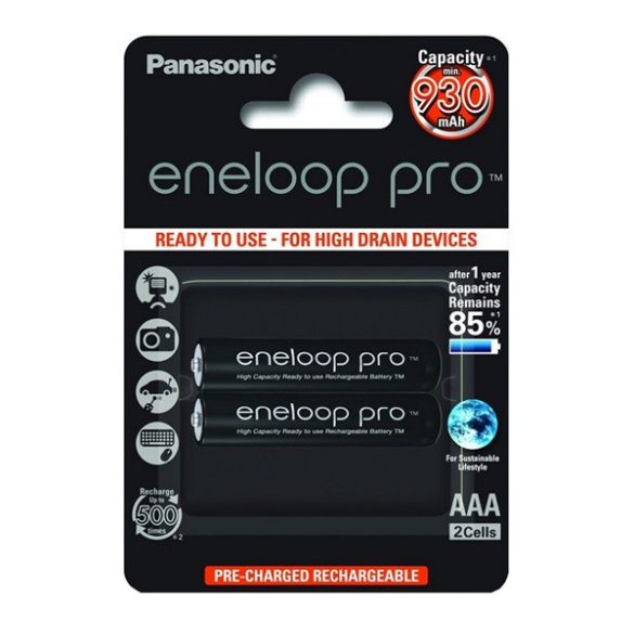 PANASONIC ENELOOP PRO elem (AAA, BK-4HCDE/2BE, 1.2V, 930mAh Ni-MH, újratölthető) 2db/csomag