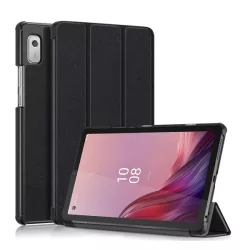   Tok álló, bőr hatású (aktív FLIP, oldalra nyíló, TRIFOLD, asztali tartó) FEKETE Lenovo Tab M9 (TB310F) WIFI, Lenovo Tab M9 (TB310X) LTE
