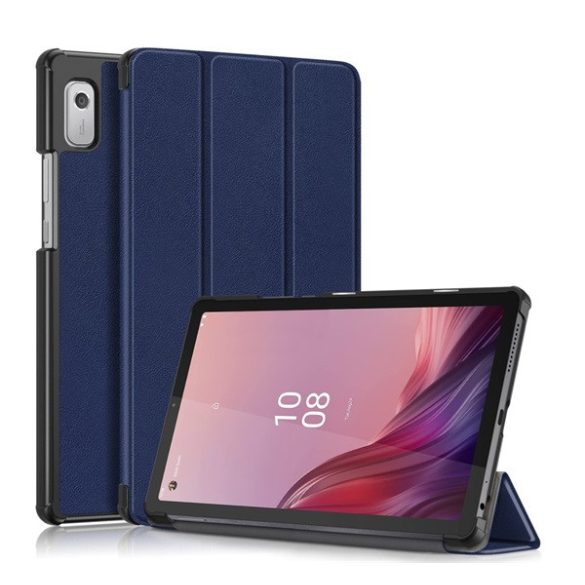 Tok álló, bőr hatású (aktív FLIP, oldalra nyíló, TRIFOLD, asztali tartó) SÖTÉTKÉK Lenovo Tab M9 (TB310F) WIFI, Lenovo Tab M9 (TB310X) LTE