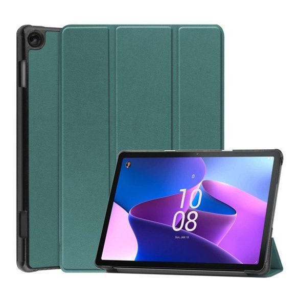 Tok álló, bőr hatású (aktív FLIP, oldalra nyíló, TRIFOLD, asztali tartó) SÖTÉTZÖLD Lenovo Tab M10 (TB-328)