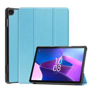 Tok álló, bőr hatású (aktív FLIP, oldalra nyíló, TRIFOLD, asztali tartó) VILÁGOSKÉK Lenovo Tab M10 (TB-328)