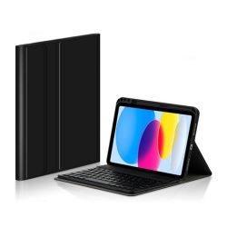  Tok álló, bőr hatású (FLIP, bluetooth billentyűzet, asztali tartó, QWERTY, angol nyelvű, ceruza tartó) FEKETE Apple IPAD 10.9 (2022)
