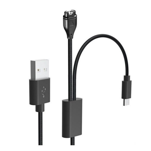 Töltőkábel 2in1 (USB - Garmin / Type-C csatlakozó, 115cm) FEKETE Garmin Approach S62, Garmin Venu Sq Music, Garmin Venu 2S, Garmin Venu 2, Garmin Forerunner 745, Garmin Fenix 6S, Garmin Fenix 6 Sa