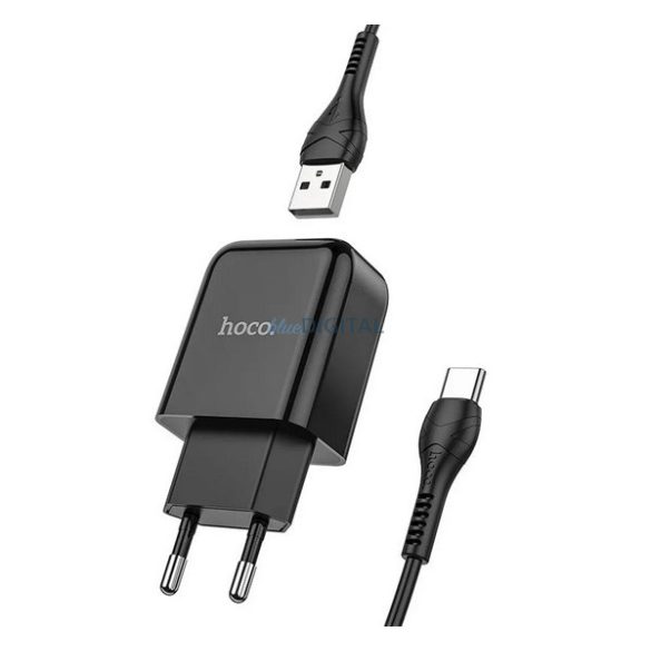 HOCO N2 VIGOUR hálózati töltő USB aljzat (10W, gyorstöltő + Type-C kábel) FEKETE