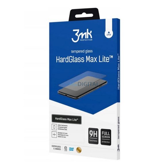 3MK HARD GLASS MAX LITE képernyővédő üveg (3D full cover, íves, ujjlenyomat mentes, karcálló, 0.3mm, 9H) FEKETE Motorola Moto E13