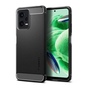 SPIGEN RUGGED ARMOR szilikon telefonvédő (közepesen ütésálló, légpárnás sarok, karbon minta) FEKETE Xiaomi Redmi Note 12 5G, Xiaomi Poco X5 5G