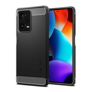 SPIGEN RUGGED ARMOR szilikon telefonvédő (közepesen ütésálló, légpárnás sarok, karbon minta) FEKETE Xiaomi Redmi Note 12 Pro Plus