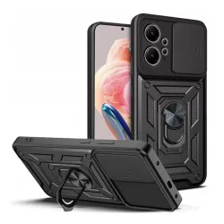   Defender műanyag telefonvédő (közepesen ütésálló, szilikon belső, telefontartó gyűrű, kamera védelem) FEKETE Xiaomi Redmi Note 12 4G