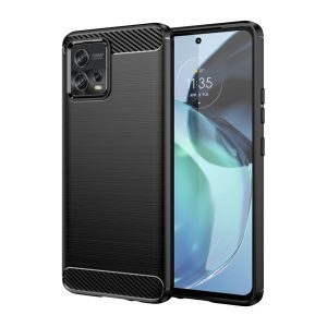 Szilikon telefonvédő (közepesen ütésálló, légpárnás sarok, szálcsiszolt, karbon minta) FEKETE Motorola Moto G72 (XT2255)