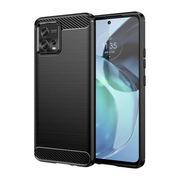 Szilikon telefonvédő (közepesen ütésálló, légpárnás sarok, szálcsiszolt, karbon minta) FEKETE Motorola Moto G72 (XT2255)