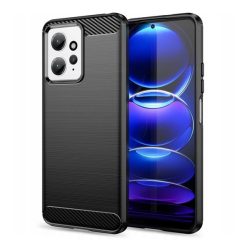   Szilikon telefonvédő (közepesen ütésálló, légpárnás sarok, szálcsiszolt, karbon minta) FEKETE Xiaomi Redmi Note 12 4G