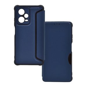 Tok álló, bőr hatású (FLIP, oldalra nyíló, légpárnás sarok, kamera védelem, karbon minta) SÖTÉTKÉK Xiaomi Redmi Note 12 Pro Plus