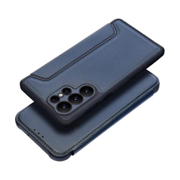 Tok álló, bőr hatású (FLIP, oldalra nyíló, légpárnás sarok, kamera védelem, karbon minta) SÖTÉTKÉK Xiaomi Redmi Note 12 4G