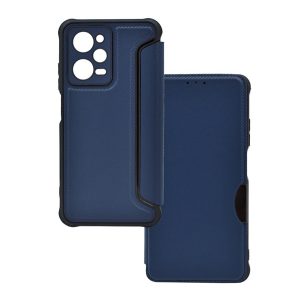 Tok álló, bőr hatású (FLIP, oldalra nyíló, légpárnás sarok, kamera védelem, karbon minta) SÖTÉTKÉK Xiaomi Poco X5 Pro 5G, Xiaomi Redmi Note 12 Pro