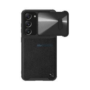 NILLKIN CAMSHIELD LEATHER műanyag telefonvédő (közepesen ütésálló, ECO bőr hatású hátlap, kamera védelem) FEKETE Samsung Galaxy S23 (SM-S911)