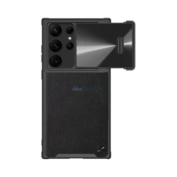 NILLKIN CAMSHIELD LEATHER műanyag telefonvédő (közepesen ütésálló, ECO bőr hatású hátlap, kamera védelem) FEKETE Samsung Galaxy S23 Ultra (SM-S918)