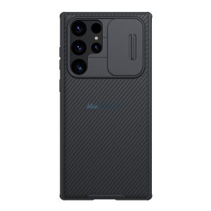 NILLKIN CAMSHIELD PRO MAGNETIC műanyag telefonvédő (közepesen ütésálló, kamera védelem, fémlemez, csíkos) FEKETE Samsung Galaxy S22 Ultra 5G (SM-S908)