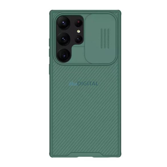 NILLKIN CAMSHIELD PRO műanyag telefonvédő (szilikon keret, közepesen ütésálló, kamera védelem, csíkos minta) SÖTÉTZÖLD Samsung Galaxy S23 Ultra (SM-S918)
